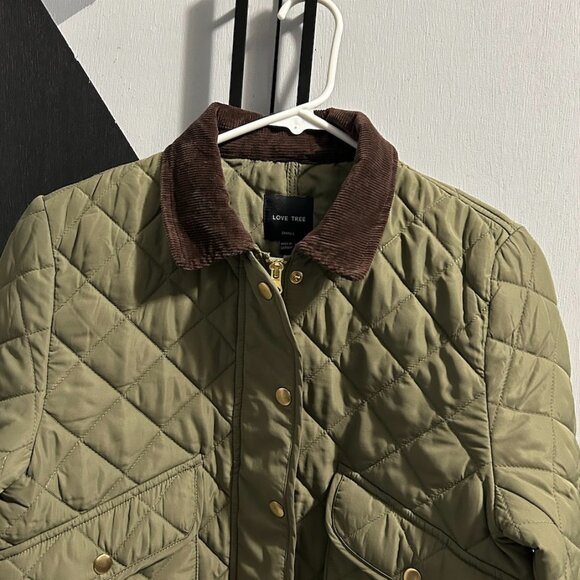 Love Tree Olive Green Quilted Jacket Brown Corduroy Accents Women's S - Picture 2 of 12